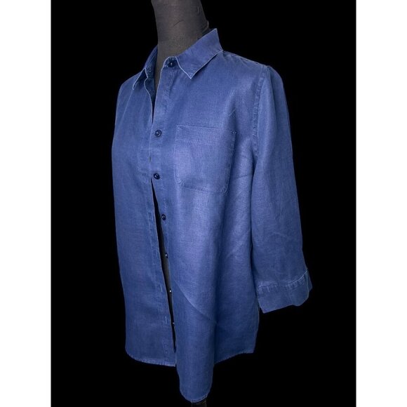 Chico's Tops - Chicos Linen Button-Up Shirt  Womens 0 Blue 3/4 Sleeve Collared career